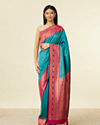 Rama Green Buta Patterned Saree with Floral Leaf Border